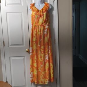 Isaac Mizrahi Live orange  maxi sleeveless summer party beach wedding dress Sz S